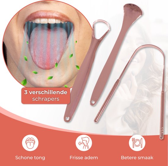 Nuvance - Professionele Tongschraper - 3 in 1 Set - voor Mondverzorging - Tongreiniger