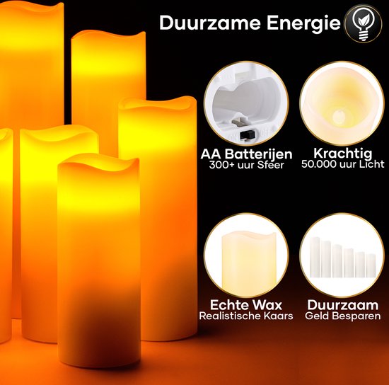 Happy Goods® - 9 delige Led kaarsen set - ECHTE WAX - 2 afstandsbedieningen – bewegende vlam