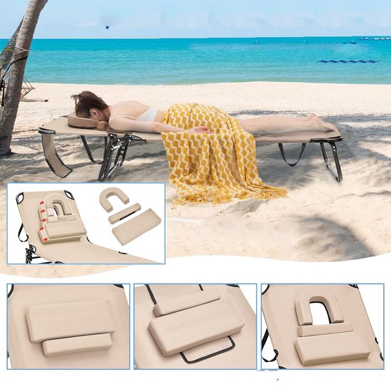 Coast Ligstoel met Gezichtsgat - Inklapbaar - 5 Voudig Verstelbaar - Beige