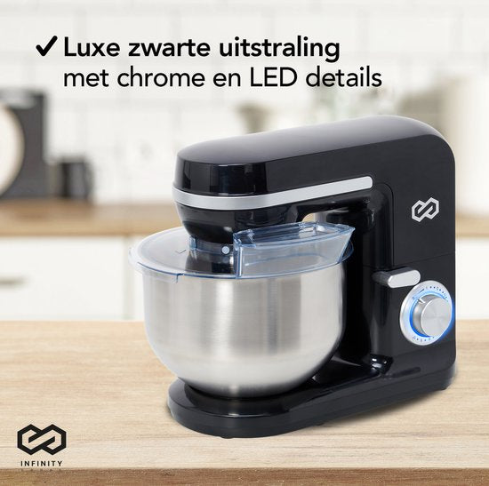 Infinity Goods Keukenmachine - Keukenmixer - 5L RVS Mengkom - Keukenrobot - Foodprocessor - Incl. Accessoires - 1000W - Zwart