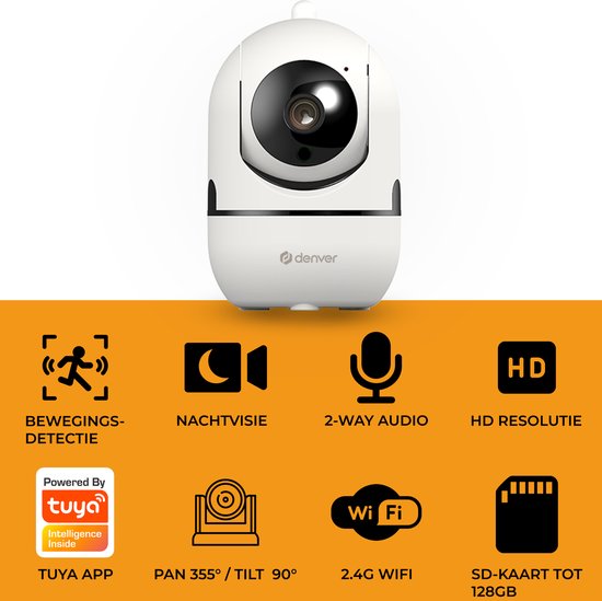 Denver Beveiligingscamera Indoor - Huisdiercamera - Wit - 9.20x7.20x16 cm
