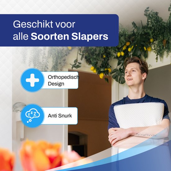 Sleeptight Ergonomisch Hoofdkussen Wit – Orthopedisch Traagschuim Kussen voor Nekondersteuning – 60 x 40 x 12 cm