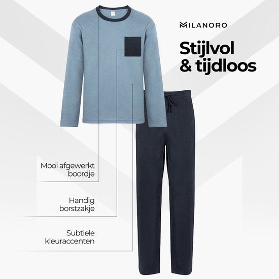Milanoro - Katoenen pyjama voor heren - Blauw - XXL