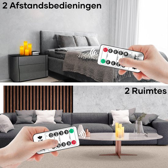 Happy Goods® - 9 delige Led kaarsen set - ECHTE WAX - 2 afstandsbedieningen – bewegende vlam