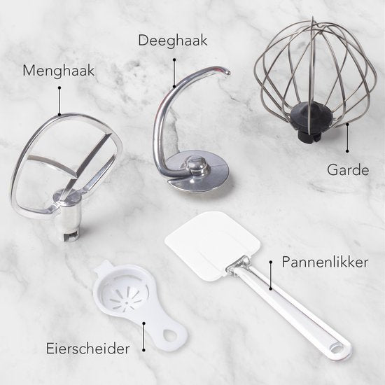 KitchenBrothers Keukenmachine - Keukenmixer met 6L RVS Mengkom - 1800W - Zwart