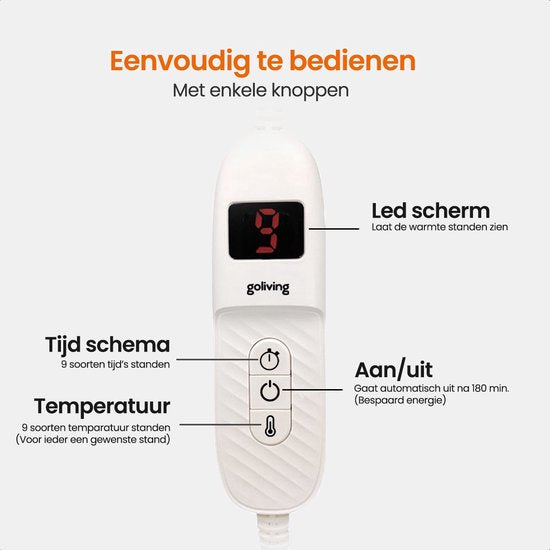 Goliving - Elektrische deken met mouwen - Fleece - Knuffeldeken groot - Wasbaar - met 9 standen en timer - 195x125cm - Grijs