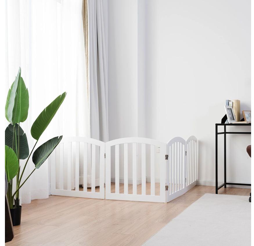 Coast – Hondenomheining & Traphekje – 245x61 cm – Wit MDF – 4-delig & Opvouwbaar – Vrijstaand met 2 Steunpoten & 360° Scharnieren – Flexibele Veiligheid