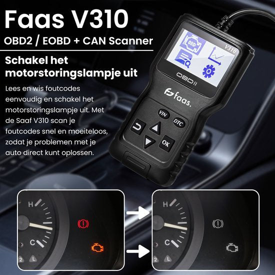 Faas OBD2 Scanner Zwart – EOBD + CAN Diagnosecomputer – Auto Uitlezen en Storingen Wissen