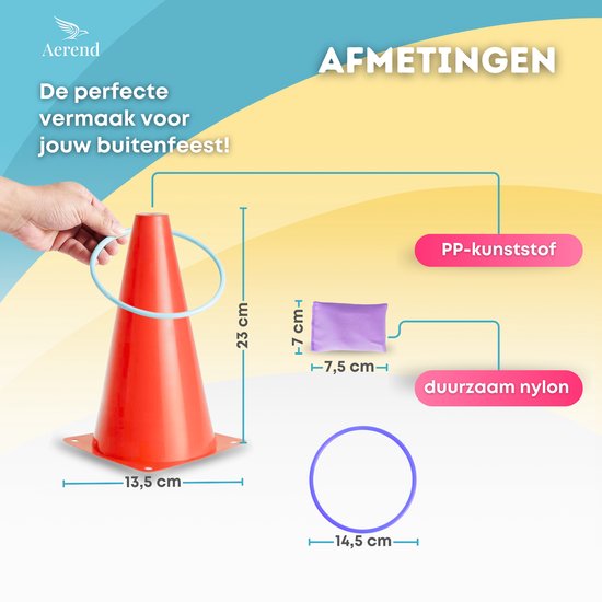 Aerend 3-in-1 Spelset voor Binnen en Buiten - Ringwerpen, Kegelen en Pittenzak Gooien - 26-delig Tuinspel voor Kinderen**