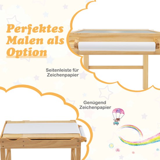 Coast 2-in-1 Kindertafel Omkeerbaar Tafelblad – 86,5 x 60 x 57 cm – Natuur/Wit – Speeltafel met Opbergruimte en Papierrol