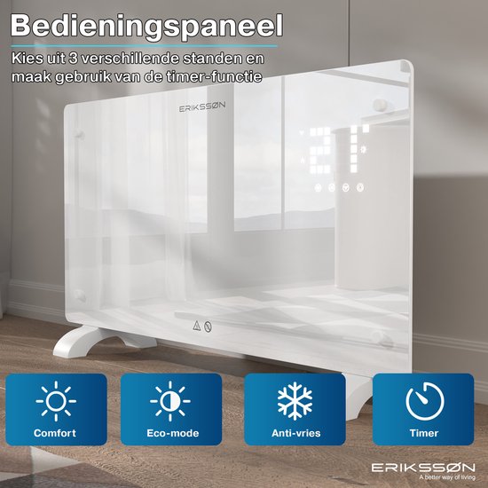 Erikssøn Elektrische Kachel - 2000W Heater - wit