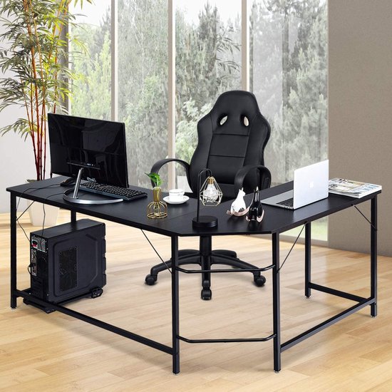 Coast l-vorm computertabel PC Hoekschrijftafel Hoekbureau zwart/natuur 168 x 125 x 74 cm zwart
