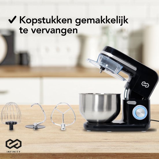 Infinity Goods Keukenmachine - Keukenmixer - 5L RVS Mengkom - Keukenrobot - Foodprocessor - Incl. Accessoires - 1000W - Zwart
