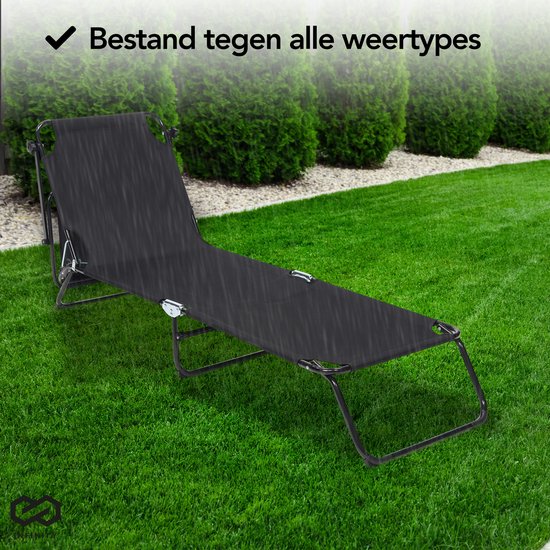 Infinity Goods Ligbed – Inklapbaar & Met Zonnescherm – max. 120 kg – 188 x 57 x 28 cm – Zwart