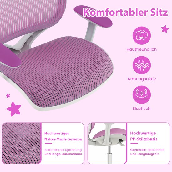 Coast Kinderbureaustoel – Ergonomische Draaistoel met Armleuningen en Zitremwielen – Zithoogte 43-55 cm