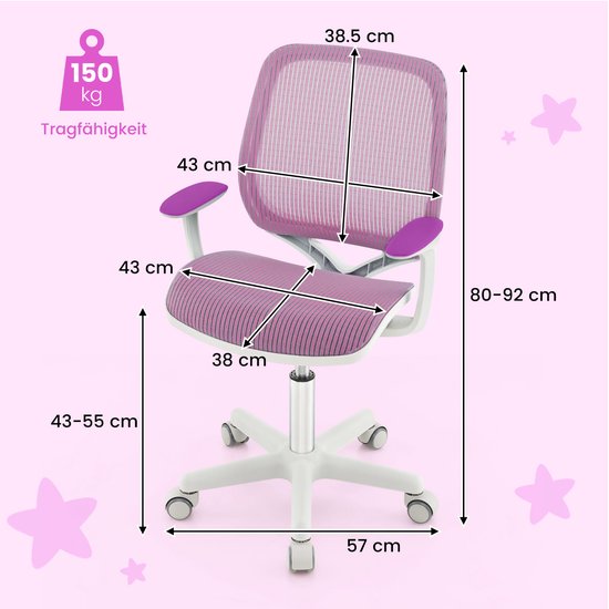 Coast Kinderbureaustoel – Ergonomische Draaistoel met Armleuningen en Zitremwielen – Zithoogte 43-55 cm