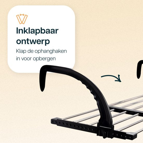 Duna Uitschuifbaar Hangdroogrek – 5 Meter Drooglengte – Voor Deur, Balkon, Radiator of Trapleuning – Met Inklapbare Haakjes en Sokkenrekje – Ruimtebesparend Wanddroogrek