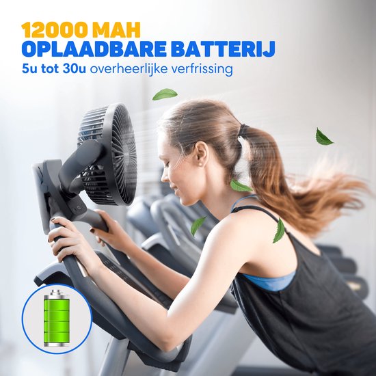 Vulpes Goods® Tech - Tafelventilator MAX - Ventilator - Oplaadbaar & Draadloos - Stille USB Ventilator met Afstandsbediening - 5 Snelheden & Verlichting - Ultra Stil - 12000 mAh & Powerbankfunctie - Zwart