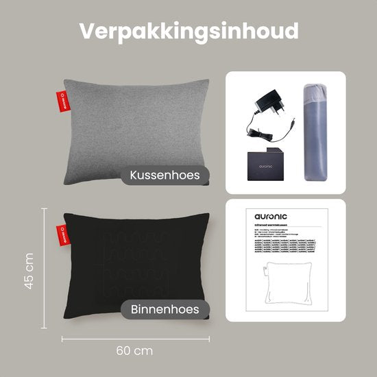 Auronic Verwarmingskussen - Klassiek - 45x60 cm - Oplaadbaar - Elektrisch kussen - Infrarood - Grijs
