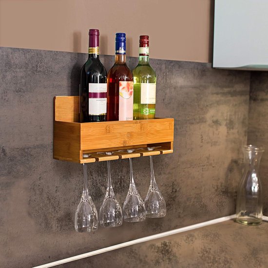 SoBuy - Wandgemonteerd wijnrek met glazenhouder - 17x37x115 cm