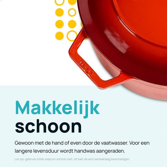 MOA Gietijzeren Braadpan - 5,7L Stoofpot - Voor Alle Warmtebronnen incl. Inductie - Met Deksel - Ø 26cm - Anti-Aanbaklaag - PFAS-vrij - Rood