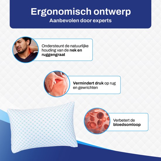 Sleeptight Verstelbaar Hoofdkussen – 70 x 50 x 16 cm – Ergonomisch Traagschuim Kussen voor Zijslapers