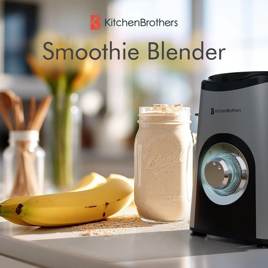 KitchenBrothers Smoothie Blender – Incl. 4 Bekers & 2 Messen – 350 W – 11.5 x 13 x 17 cm – Zilver