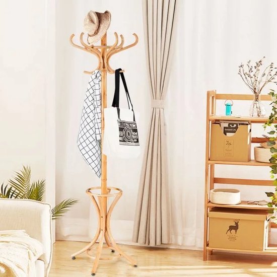 Coast Garderobe Stand Kleding Rack Jacket Stands met Parapluhouder 12 Kledinghaak Natuur