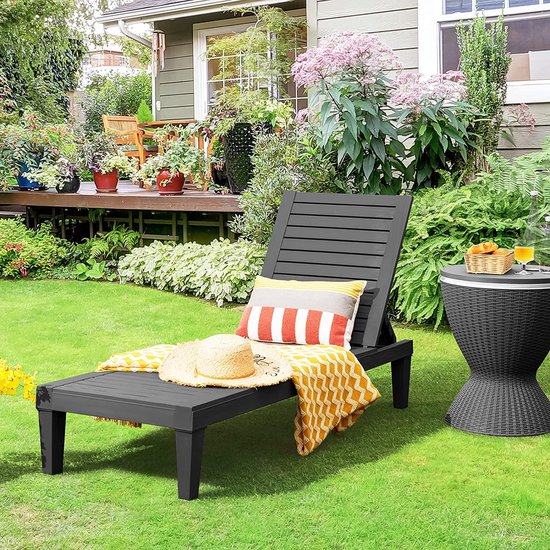 Coast Buiten Ligstoel met Verstelbare Rugleuning - 190 x 57,5 x 29cm - Zwart