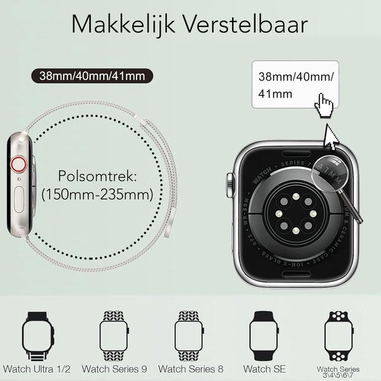 Podec Smartwatch Magnetische RVS Strap Starlight - Bandje Geschikt voor Apple Watch iWatch 38/40/41 mm - Series 1/2/3/4/5/6/7/SE