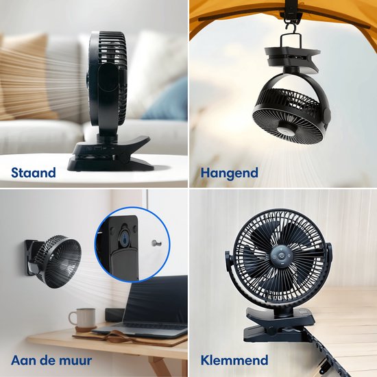 Vulpes Goods® Tech - Tafelventilator MAX - Ventilator - Oplaadbaar & Draadloos - Stille USB Ventilator met Afstandsbediening - 5 Snelheden & Verlichting - Ultra Stil - 12000 mAh & Powerbankfunctie - Zwart