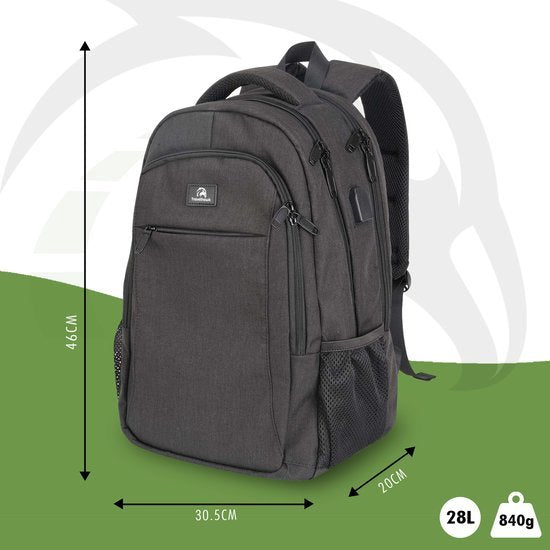 Travelhawk Rugzak - 36L - 17 inch - Grijs - Laptop Rugzak - Heren & Dames - Waterafstotend - Met USB Oplaadpoort