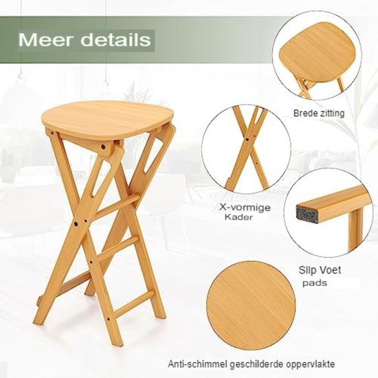 Coast Barkrukken – 2-Delig – Opvouwbaar – Bamboe met Voetsteun – Zithoogte 61 cm – Natuur