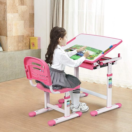 Coast Kinderbureau met Tekenblad - In hoogte verstelbaar - Max. 80 kg - 66 x 47 x 76 cm - Roze