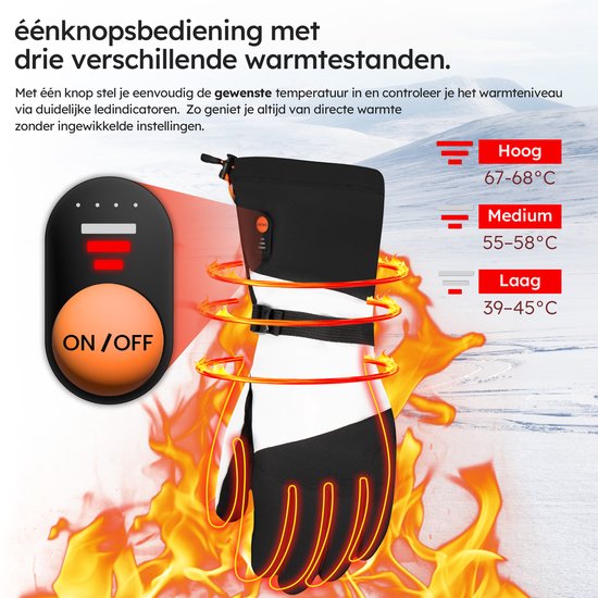 Saaf Verwarmde Handschoenen Wit - 3 Warmtestanden - 68°C - Inclusief 2x 2700mAh Powerbanks - Maat S