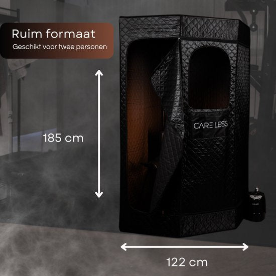 Care Less - Mobiela Sauna - Draagbare StoomSauna Tent met Stoomgenerator - Compact en Portable voor Thuisgebruik - Ontspanning en Detox in Eigen Huis - Geschikt Voor 2 Personen - Inclusief Comfortabele Stoel