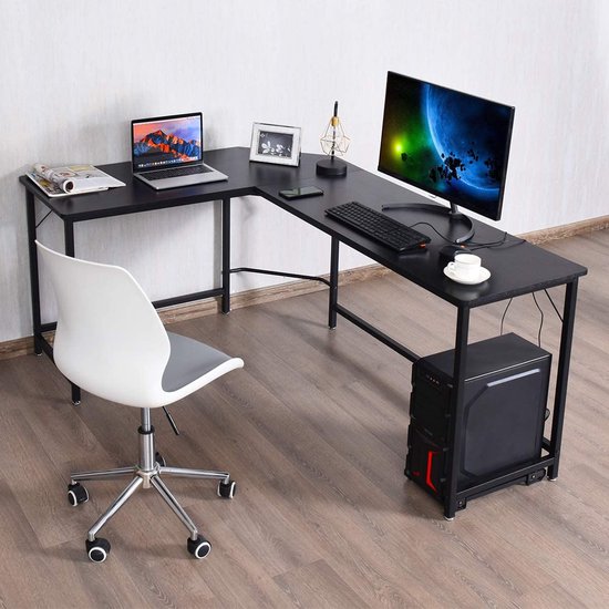 Coast l-vorm computertabel PC Hoekschrijftafel Hoekbureau zwart/natuur 168 x 125 x 74 cm zwart