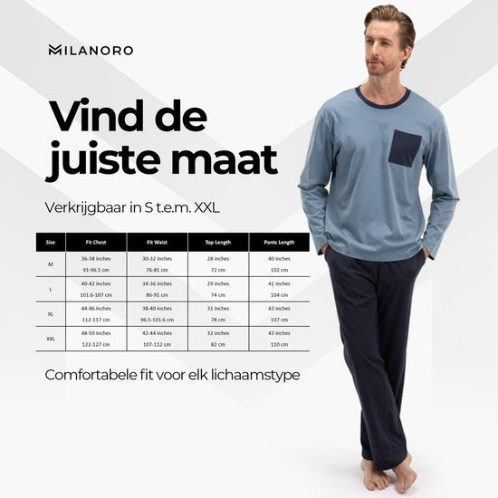 Milanoro - Katoenen pyjama voor heren - Blauw - XXL