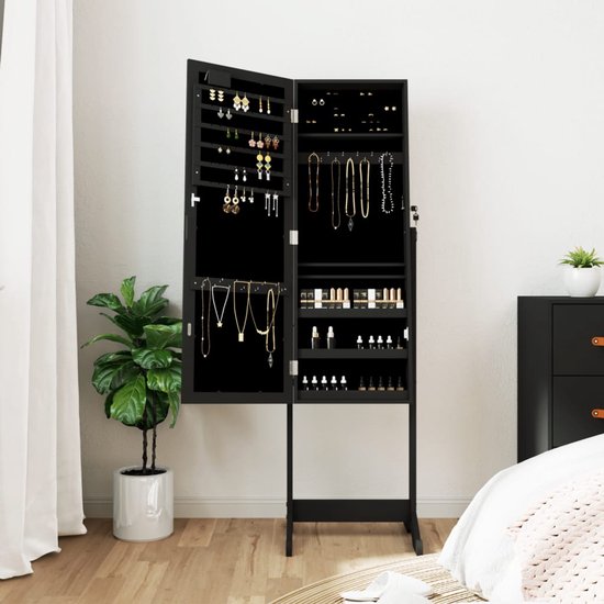 Coast 18 Led sieradenkast Holsbaar Design sieradenplank met volledig lichaamsniveau 35 × 31,5 x 145 cm zwart