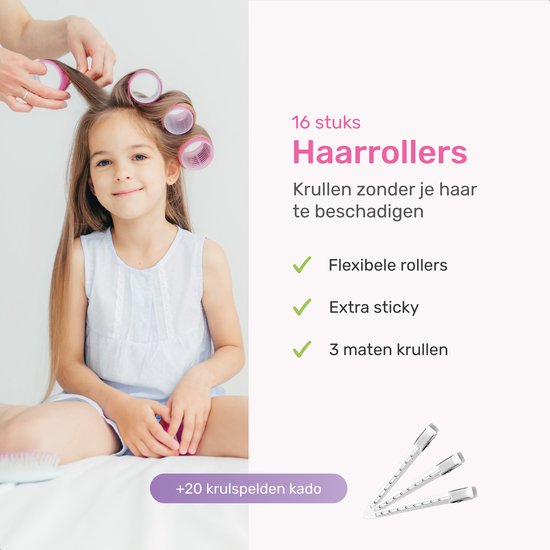 Krulspelden Set Zonder Hitte – 18 Rollers + 20 Klemmen – Heatless Curls – 3 Maten – Blauw/Roze