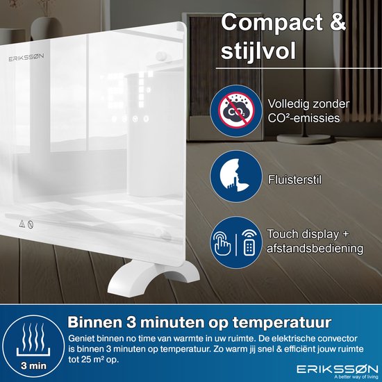 Erikssøn Elektrische Kachel - 2000W Heater - wit