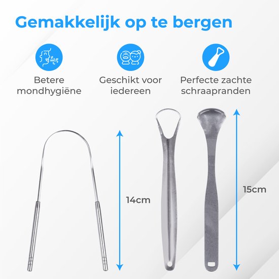 Nuvance - Professionele Tongschraper - 3 in 1 Set - voor Mondverzorging - Tongreiniger - Tong Schraper - Tongue Scraper - RVS