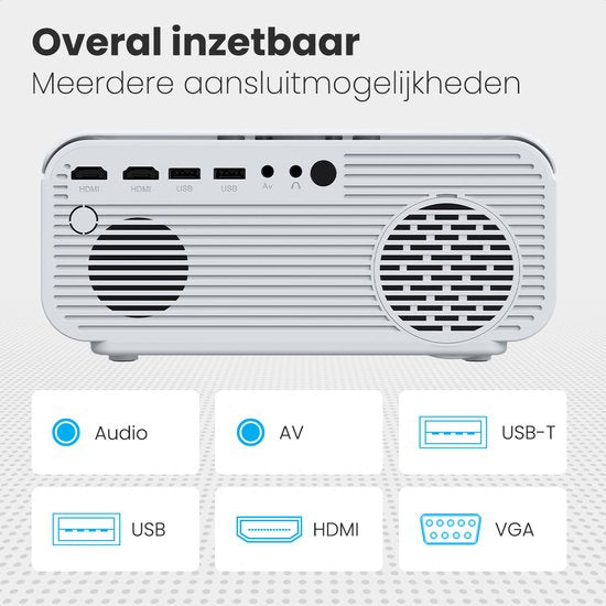 Auronic Beamer - WiFi - 170 inch Projector - Full HD - HDMI-kabel, Afstandsbediening, Projectiescherm en Draagtas - Wit