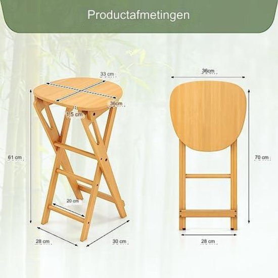 Coast Barkrukken – 2-Delig – Opvouwbaar – Bamboe met Voetsteun – Zithoogte 61 cm – Natuur