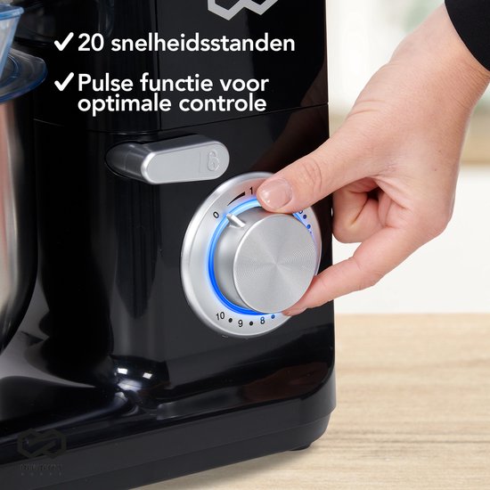 Infinity Goods Keukenmachine - Keukenmixer - 5L RVS Mengkom - Keukenrobot - Foodprocessor - Incl. Accessoires - 1000W - Zwart