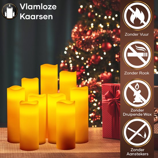 Happy Goods® - 9 delige Led kaarsen set - ECHTE WAX - 2 afstandsbedieningen – bewegende vlam