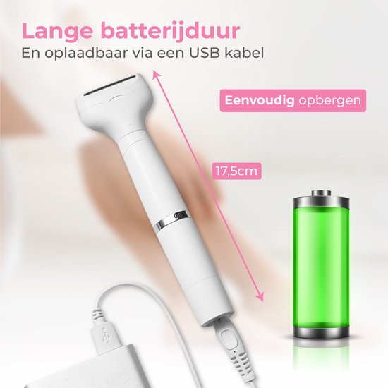 Nuvance - Ladyshave - Ladyshaves voor vrouwen - 4 Opzetstukken - met Wenkbrauw Trimmer - Bikinitrimmer - Scheerapparaat Vrouw - Lady Shave - Wit