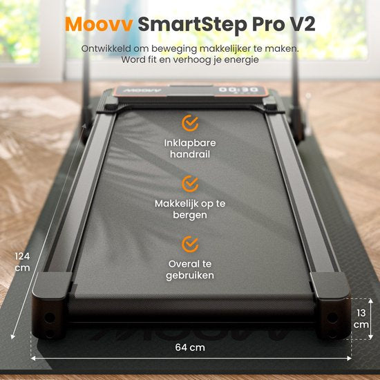 Moovv Loopband Smartstep Pro V2 - 1-12 km/u - Inklapbaar - 124 x 54 x 105 cm - Zwart