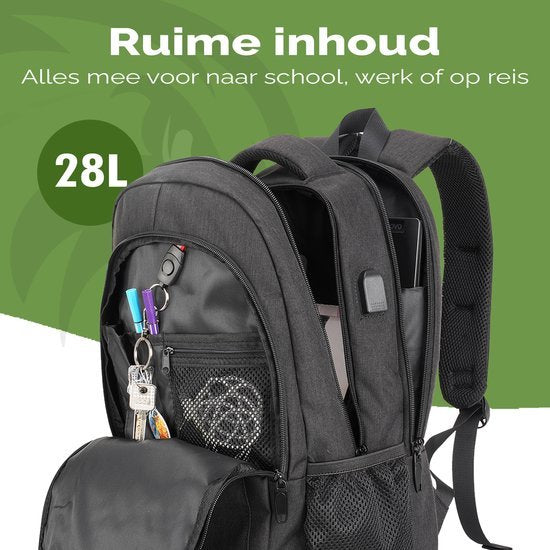 Travelhawk Rugzak - 36L - 17 inch - Grijs - Laptop Rugzak - Heren & Dames - Waterafstotend - Met USB Oplaadpoort