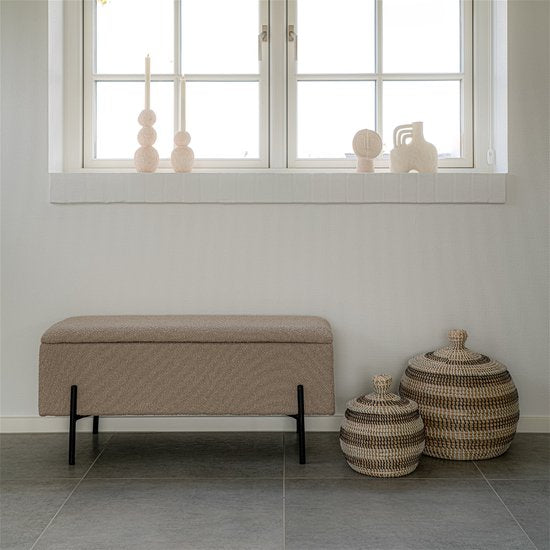 House Nordic Bankje Watford Bouclé met Opslag - Beige - 95x36,5x46cm